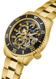 Guess Axle Multifunction Black Dial Gold Steel Strap Watch For Men - GW0488G2 Buy Now By Guess