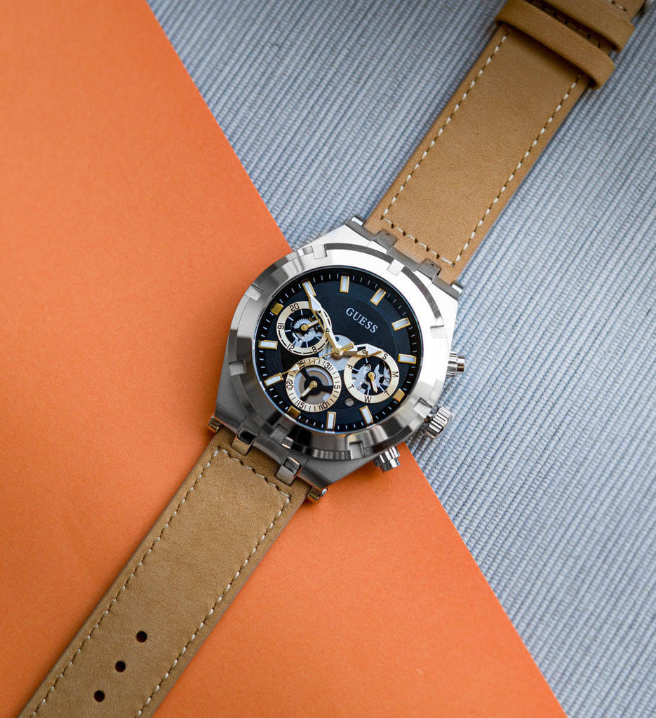 Guess Continental Multifunction Black Dial Brown Leather Strap Watch for Men - GW0262G1 Buy Now By Guess