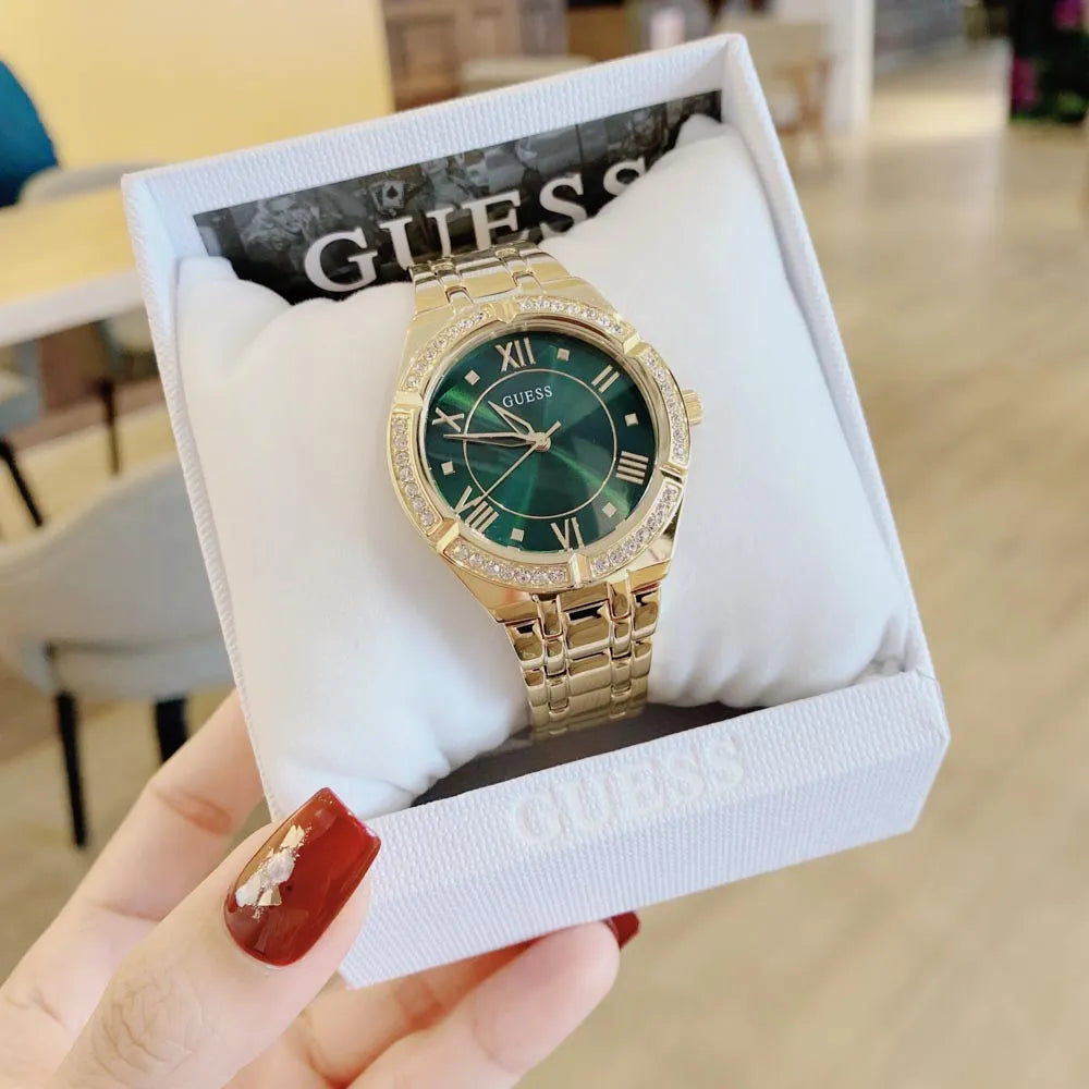 Guess Cosmo Diamonds Green Dial Gold Steel Strap Watch for Women - GW0033L8 Buy Now By Guess