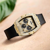 Guess Phoenix Multifunction Crystals Gold Dial Black Silicone Strap Watch For Men - GW0048G2 Buy Now By Guess