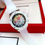 Guess Poseidon Chronograph Rainbow Dial White Silicone Strap Watch For Men - GW0425G4 Buy Now By Guess