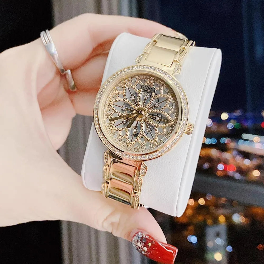 Guess Lily Quartz Gold Dial Gold Steel Strap Watch For Women - GW0528L2 Buy Now By Guess