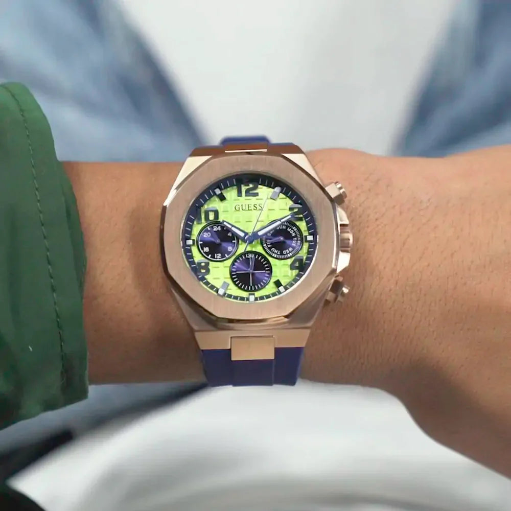 Guess Empire Analog Quartz Lime Green Dial Blue Silicon Strap Watch for Men - GW0583G3 Buy Now By Guess