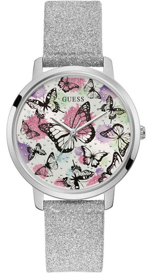 Guess Sparkle Butterfly White Dial Silver Leather Strap Watch For Women - GW0008L1 Buy Now By Guess