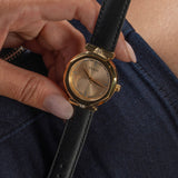 Guess Rumour Quartz Gold Dial Black Leather Strap Watch For Women - GW0689L2 Buy Now By Guess