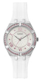Guess Sparkling Silver Dial White Rubber Strap Watch For Women - GW0032L1 Buy Now By Guess