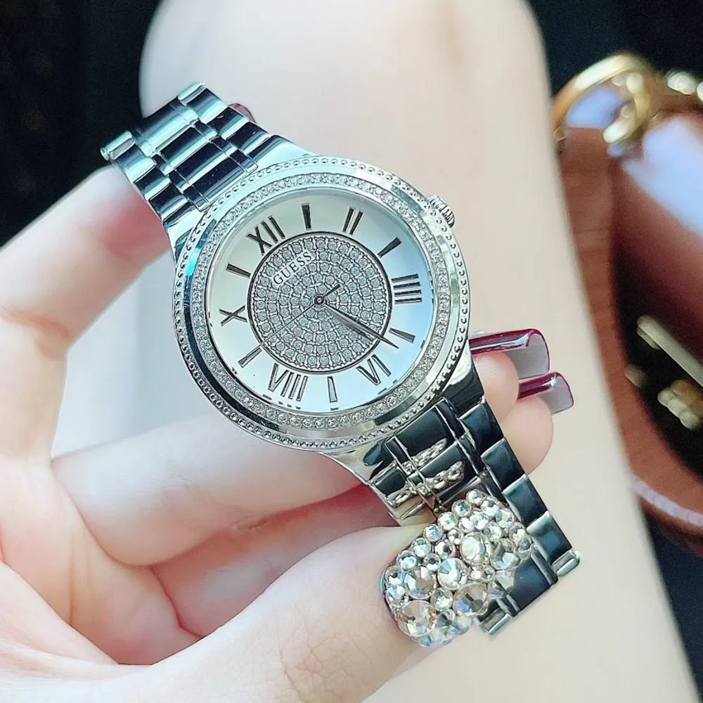 Guess Madison Diamonds Silver Dial Silver Steel Strap Watch for Women - W0637L1 Buy Now By Guess