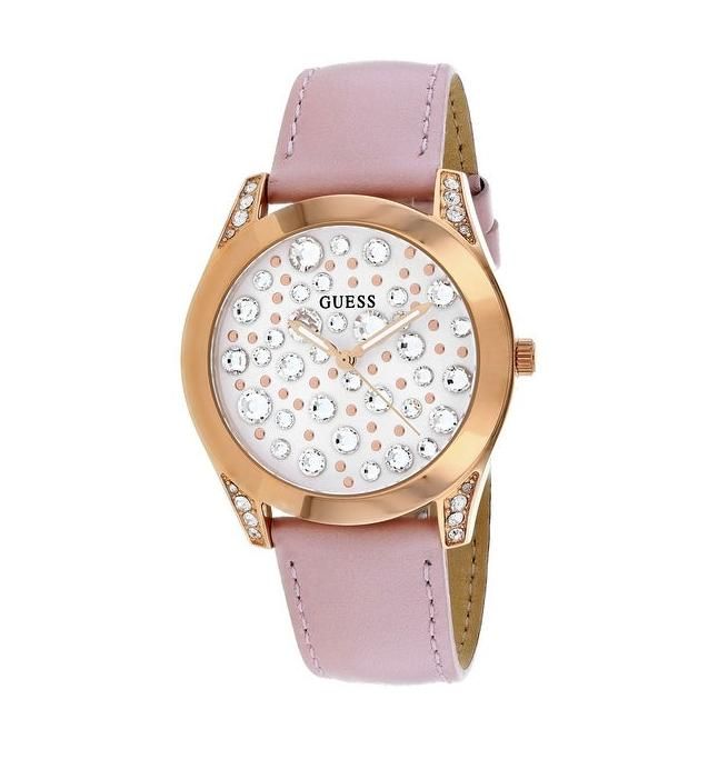 Guess Wonderlust Beige Dial Pink Leather Strap Watch for Women - W1065L1 Buy Now By Guess