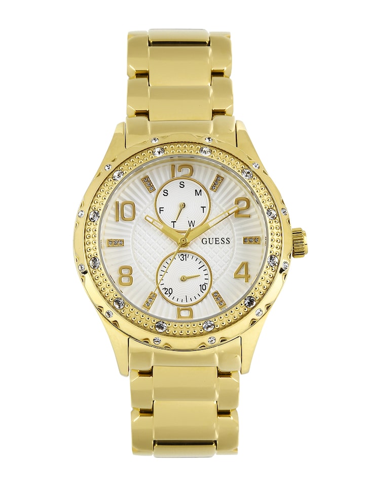 Guess Siren Diamonds Silver Dial Gold Steel Strap Watch for Women - W0442L2 Buy Now By Guess