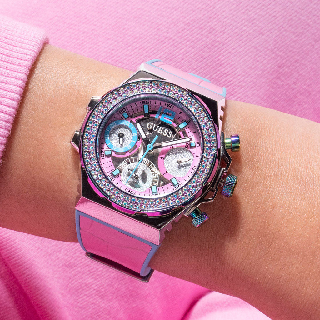 Guess Fusion Chronograph Pink Dial Pink Leather Strap Watch for Women - GW0553L5 Buy Now By Guess