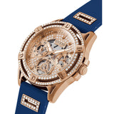 Guess Queen Quartz Crystals Rose Gold Dial Blue Silicone Strap Watch For Women - GW0536L5 Buy Now By Guess