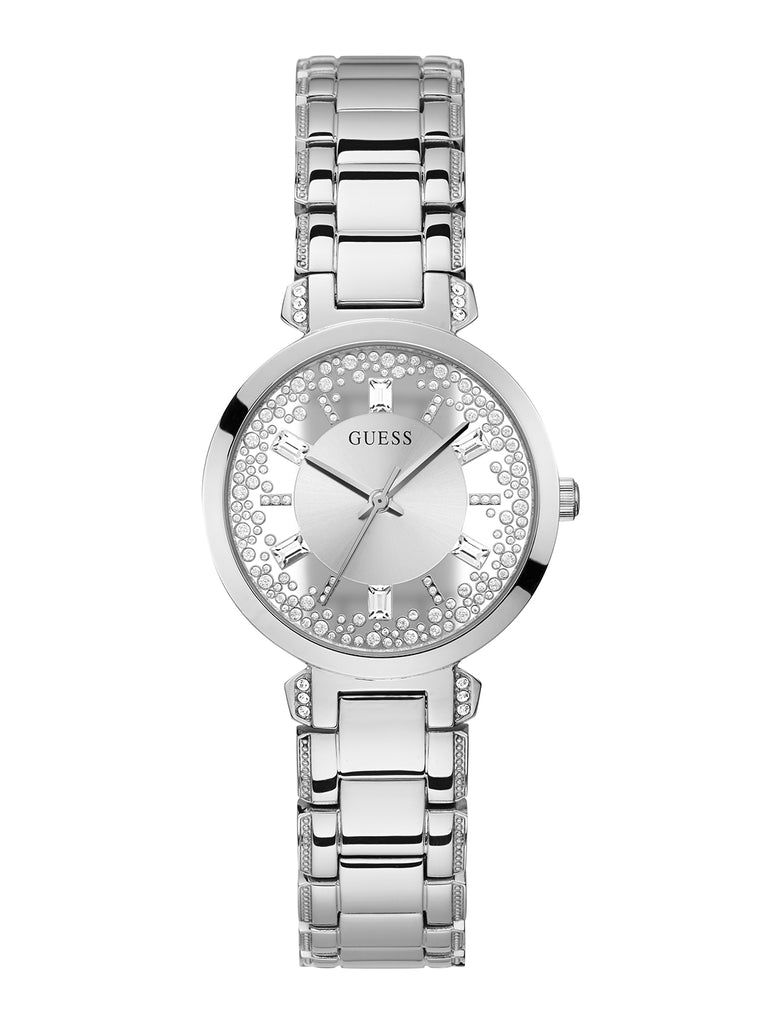 Guess Night Life Clear Silver Dial Silver Steel Strap Watch for Women - GW0470L1 Buy Now By Guess