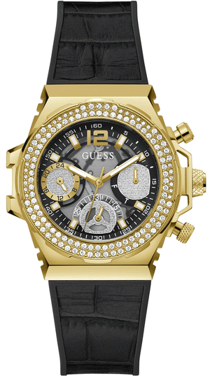 Guess Fusion Chronograph Black Dial Black Leather Strap Watch For Women - GW0553L4 Buy Now By Guess