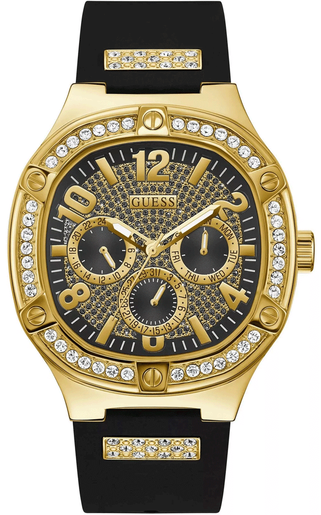 Guess Duke Crystals Black Dial Black Silicone Strap Watch For Men - GW0641G2 Buy Now By Guess