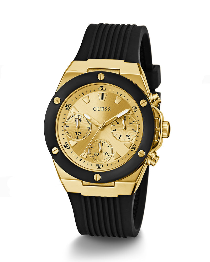 Guess Athena Gold Dial Black Rubber Strap Watch For Women - GW0030L2 Buy Now By Guess
