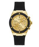 Guess Athena Gold Dial Black Rubber Strap Watch For Women - GW0030L2 Buy Now By Guess