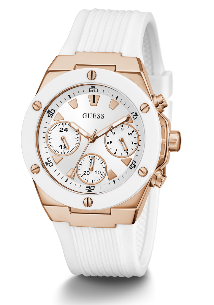 Guess Athena White Dial White Rubber Strap Watch For Women - GW0030L3 Buy Now By Guess