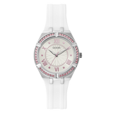 Guess Sparkling Silver Dial White Rubber Strap Watch For Women - GW0032L1 Buy Now By Guess