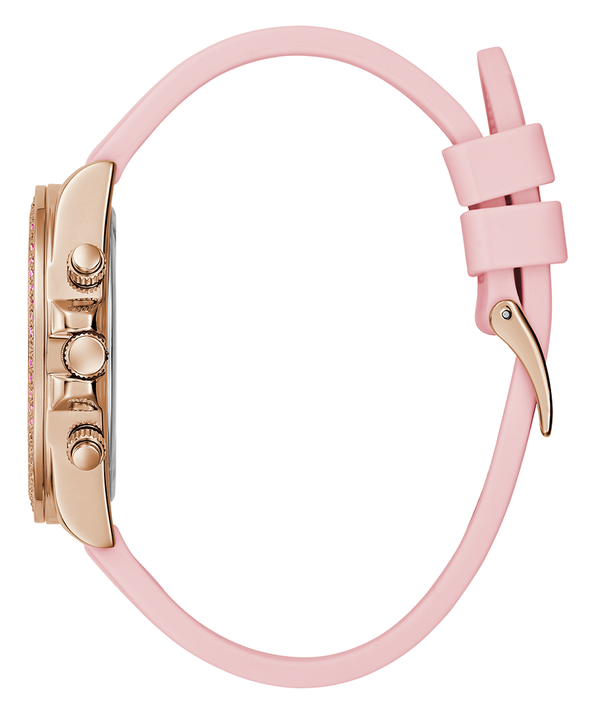 Guess Sparkling Chronograph Crystals Pink Dial Pink Silicone Strap Watch For Women - GW0032L4 Buy Now By Guess
