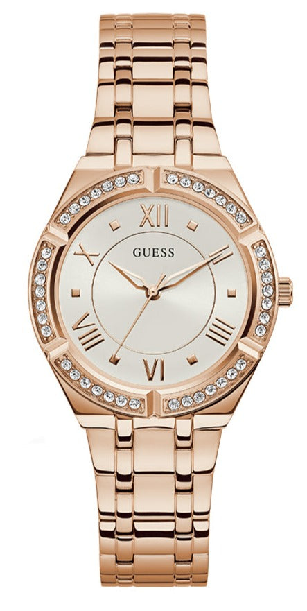 Guess Cosmo Diamonds Silver Dial Rose Gold Steel Strap Watch For Women - GW0033L3 Buy Now By Guess
