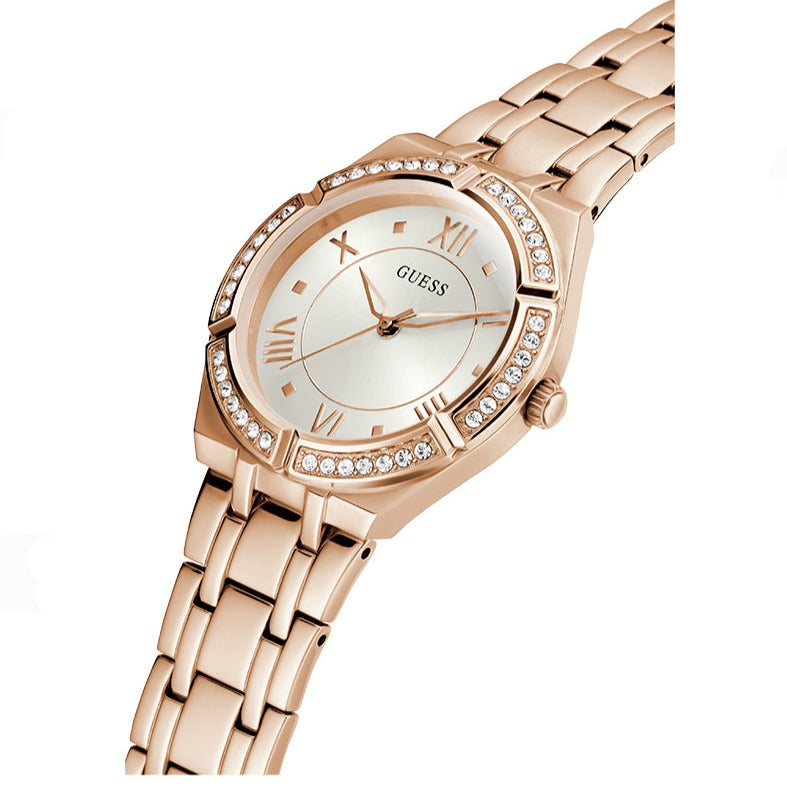 Guess Cosmo Diamonds Silver Dial Rose Gold Steel Strap Watch For Women - GW0033L3 Buy Now By Guess