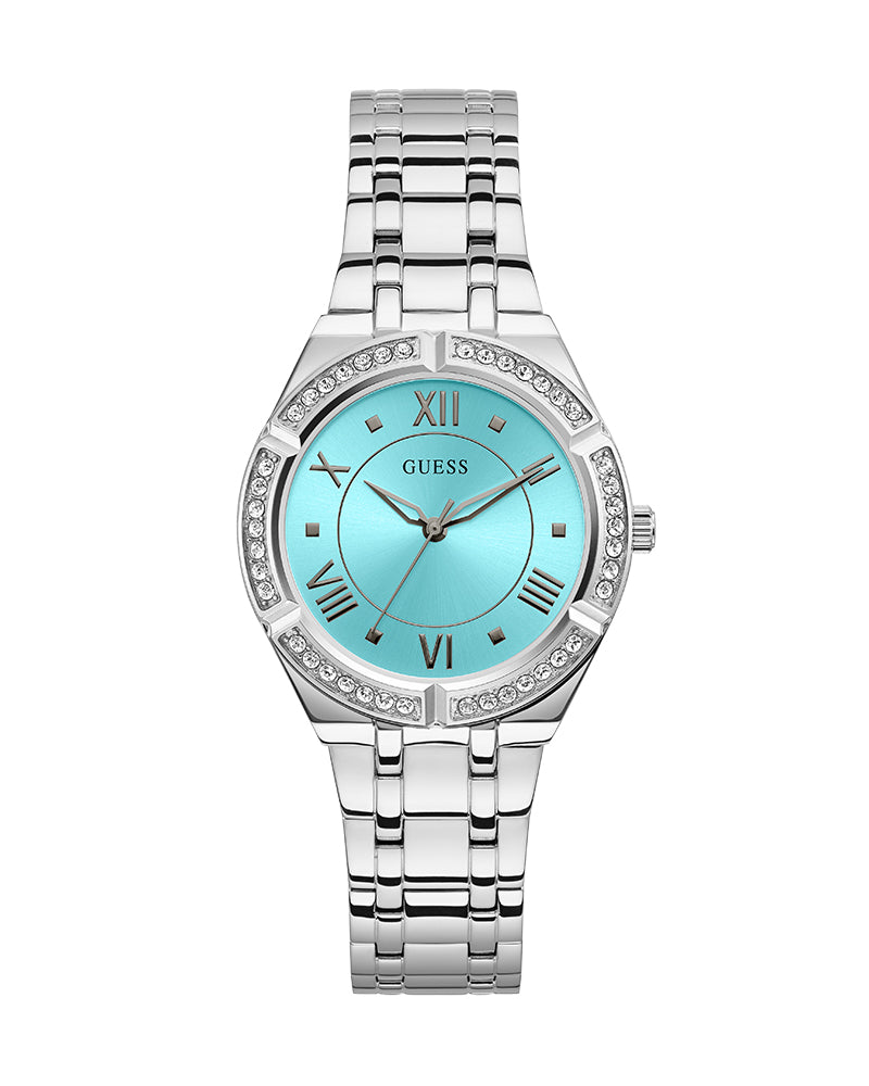 Guess Cosmo Diamonds Turquoise Dial Silver Steel Strap Watch for Women - GW0033L7 Buy Now By Guess