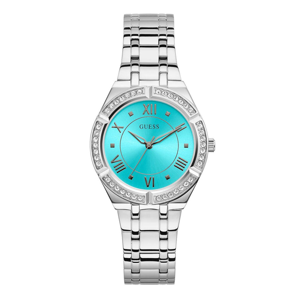 Guess Cosmo Diamonds Turquoise Dial Silver Steel Strap Watch for Women - GW0033L7 Buy Now By Guess