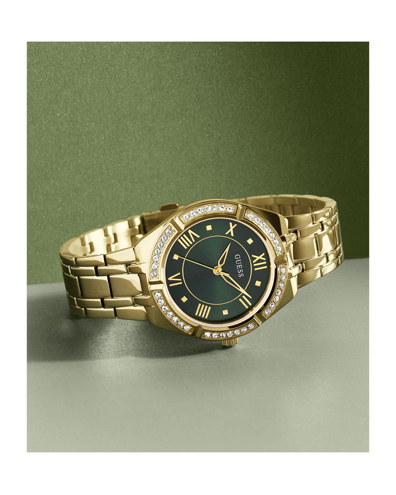 Guess Cosmo Diamonds Green Dial Gold Steel Strap Watch for Women - GW0033L8 Buy Now By Guess