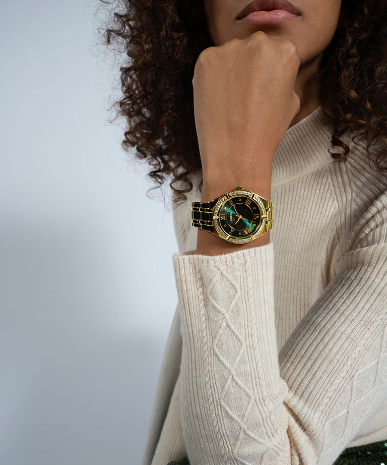 Guess Cosmo Diamonds Green Dial Gold Steel Strap Watch for Women - GW0033L8 Buy Now By Guess
