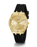 Guess Cosmo Diamonds Gold Dial Black Rubber Strap Watch for Women - GW0034L1 Buy Now By Guess
