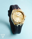 Guess Cosmo Diamonds Gold Dial Black Rubber Strap Watch for Women - GW0034L1 Buy Now By Guess