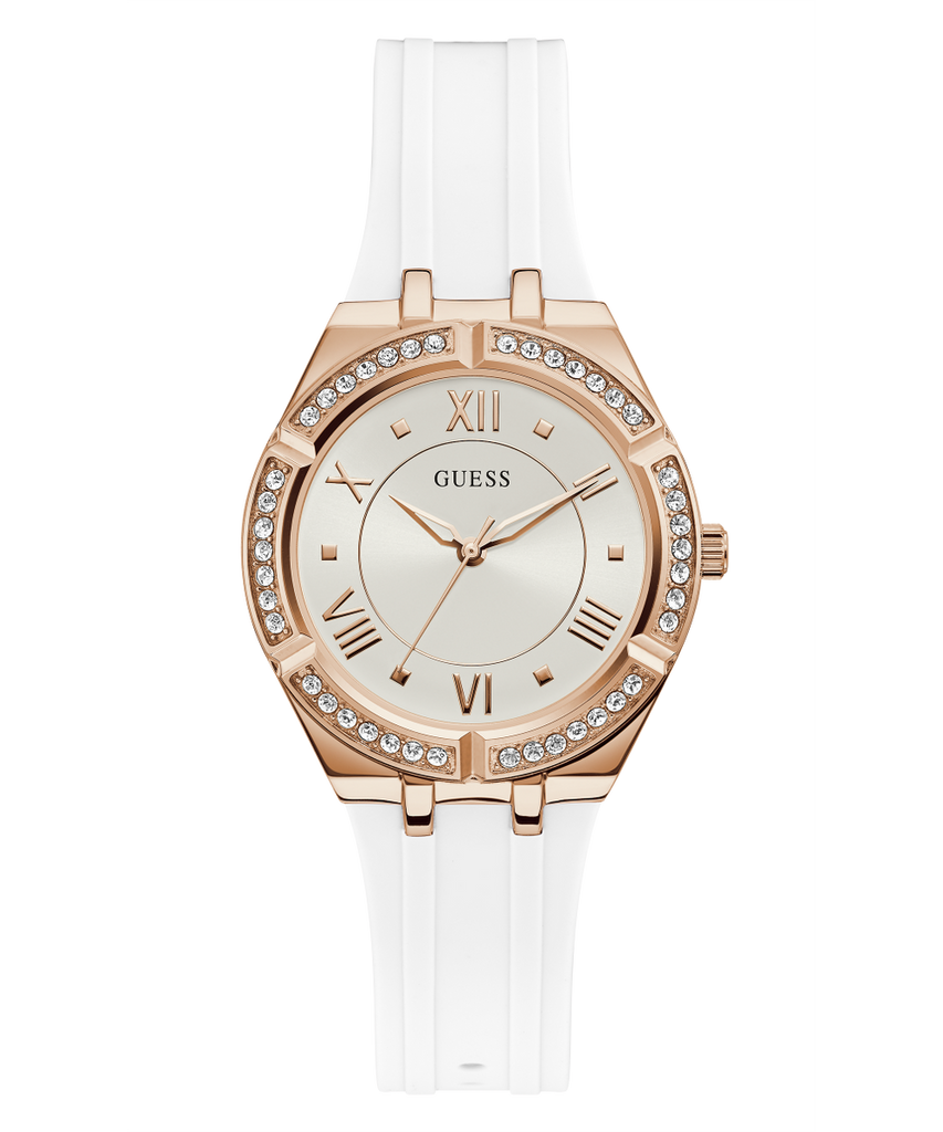 Guess Cosmo Diamonds Silver Dial White Rubber Strap Watch for Women - GW0034L2 Buy Now By Guess
