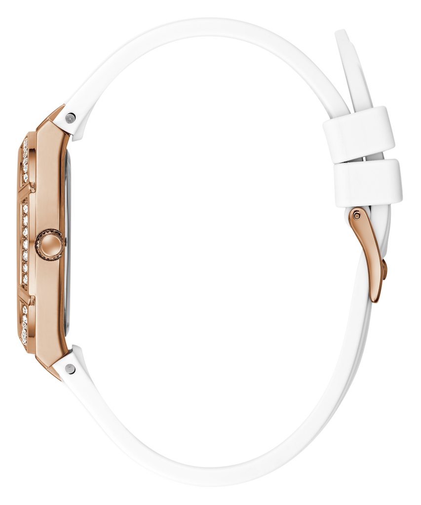 Guess Cosmo Diamonds Silver Dial White Rubber Strap Watch for Women - GW0034L2 Buy Now By Guess