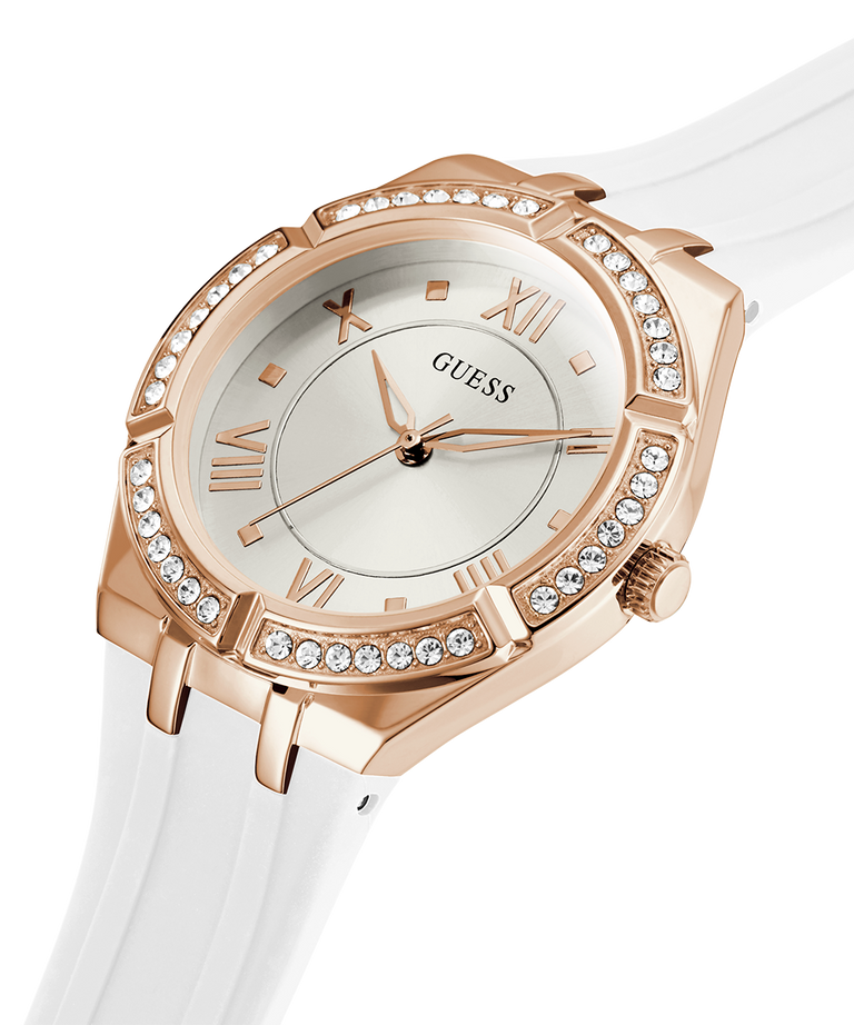 Guess Cosmo Diamonds Silver Dial White Rubber Strap Watch for Women - GW0034L2 Buy Now By Guess