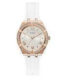 Guess Cosmo Diamonds Silver Dial White Rubber Strap Watch for Women - GW0034L2 Buy Now By Guess
