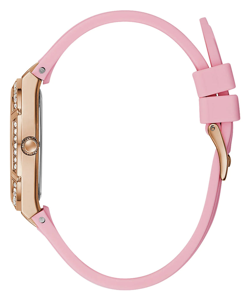 Guess Cosmo Diamonds Silver Dial Pink Silicone Strap Watch for Women - GW0034L3 Buy Now By Guess