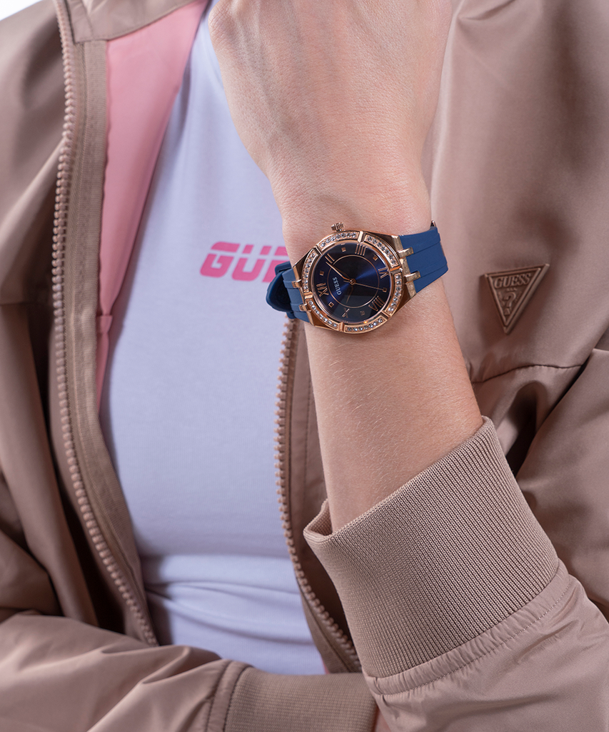 Guess Cosmo Diamonds Blue Blue Dial Blue Silicone Strap Watch for Women - GW0034L4 Buy Now By Guess