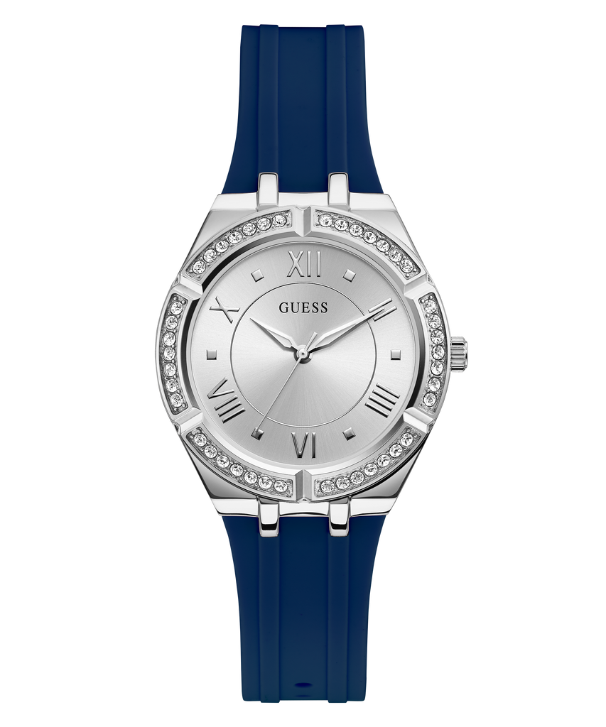Guess Cosmo Diamonds Silver Dial Blue Rubber Strap Watch for Women - GW0034L5 Buy Now By Guess