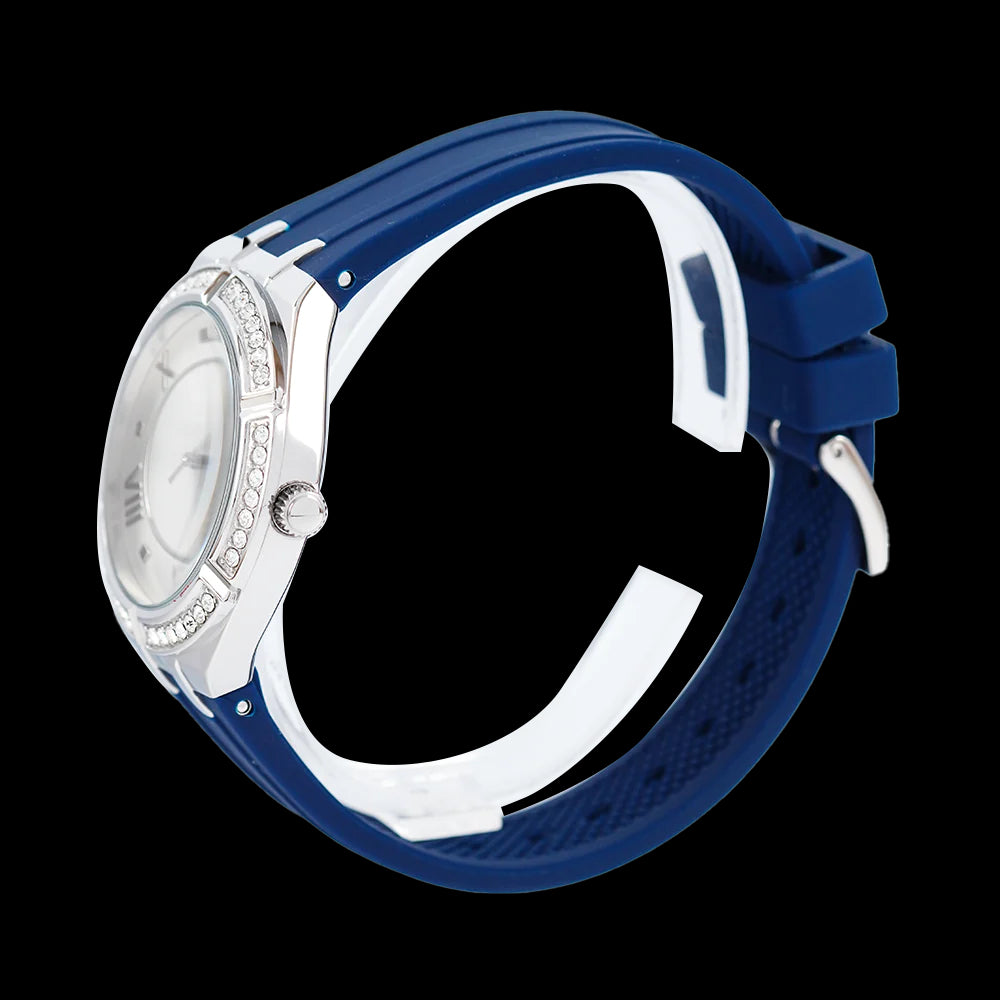 Guess Cosmo Diamonds Silver Dial Blue Rubber Strap Watch for Women - GW0034L5 Buy Now By Guess