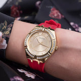 Guess Cosmo Diamonds Gold Dial Red Rubber Strap Watch for Women - GW0034L6 Buy Now By Guess