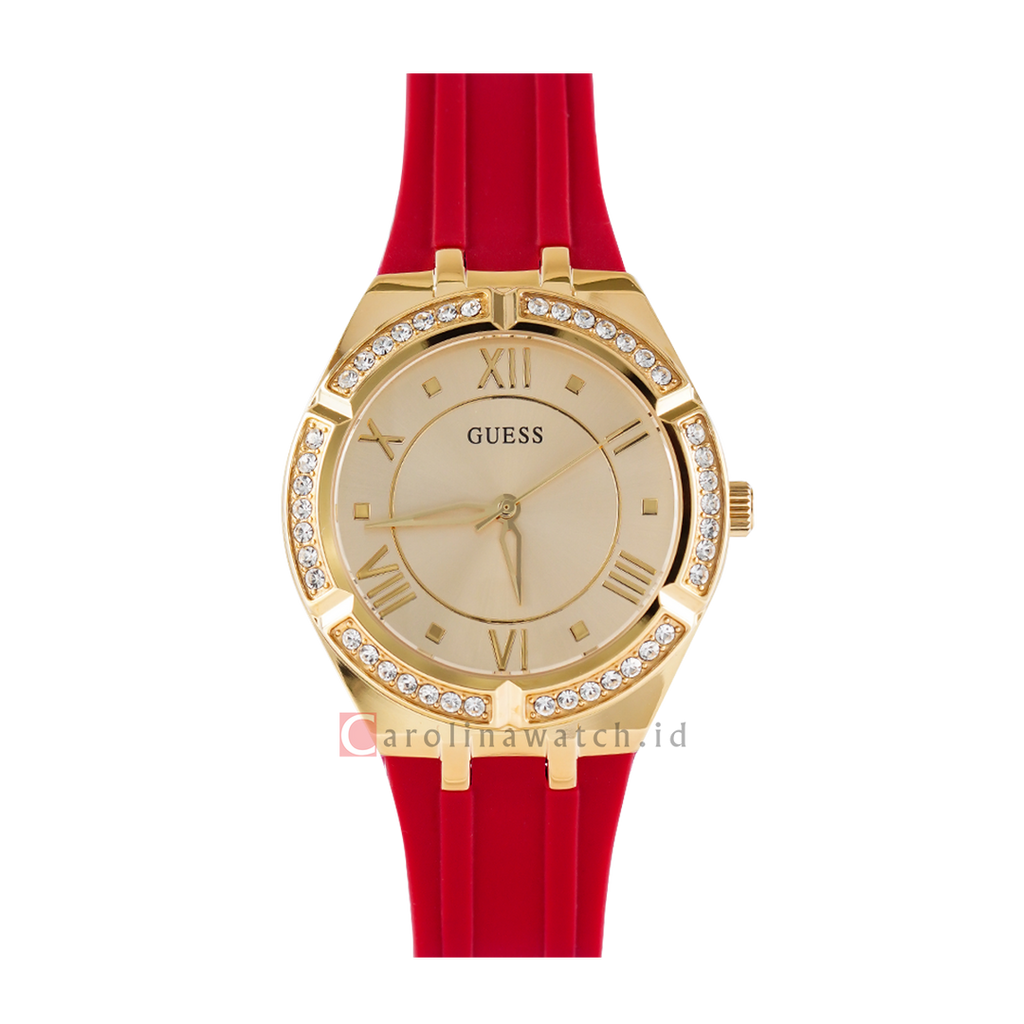 Guess Cosmo Diamonds Gold Dial Red Rubber Strap Watch for Women - GW0034L6 Buy Now By Guess