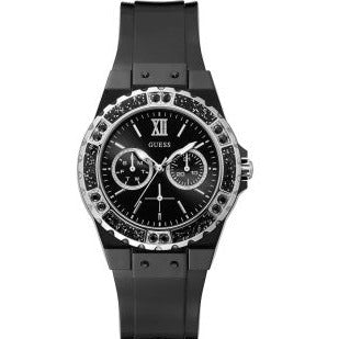 Guess Limelight Diamonds Black Dial Black Rubber Strap Watch for Women - GW0041L5 Buy Now By Guess