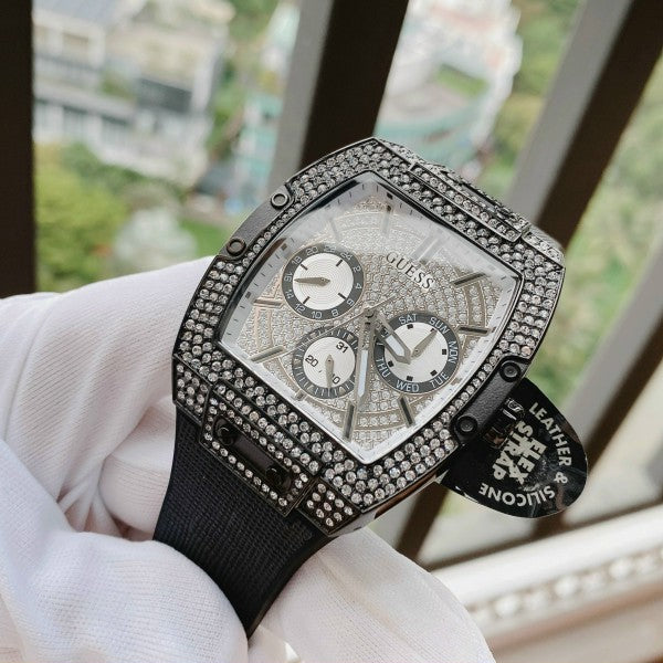 Guess Phoenix Multifunction Silver Dial Black Silicone Strap Watch For Men - GW0048G1 Buy Now By Guess