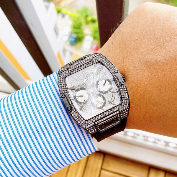 Guess Phoenix Multifunction Silver Dial Black Silicone Strap Watch For Men - GW0048G1 Buy Now By Guess