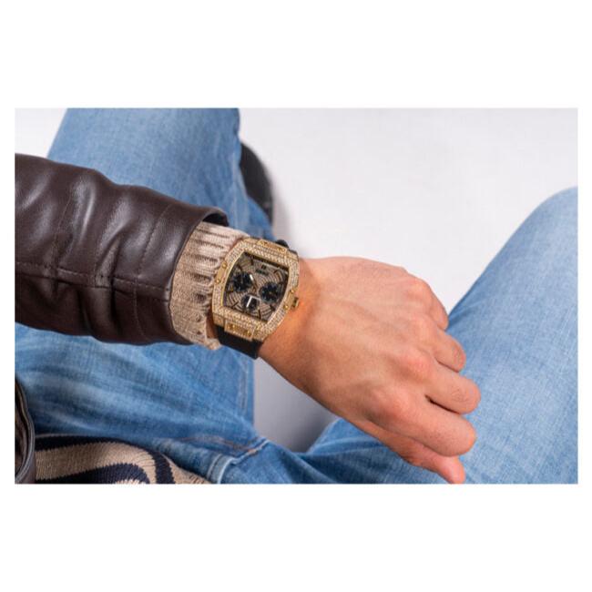 Guess Phoenix Multifunction Crystals Gold Dial Black Silicone Strap Watch For Men - GW0048G2 Buy Now By Guess