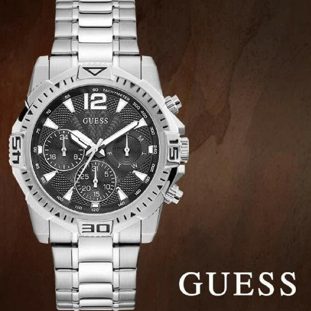 Guess Commander Chronograph Black Dial Silver Steel Strap Watch for Men - GW0056G1 Buy Now By Guess