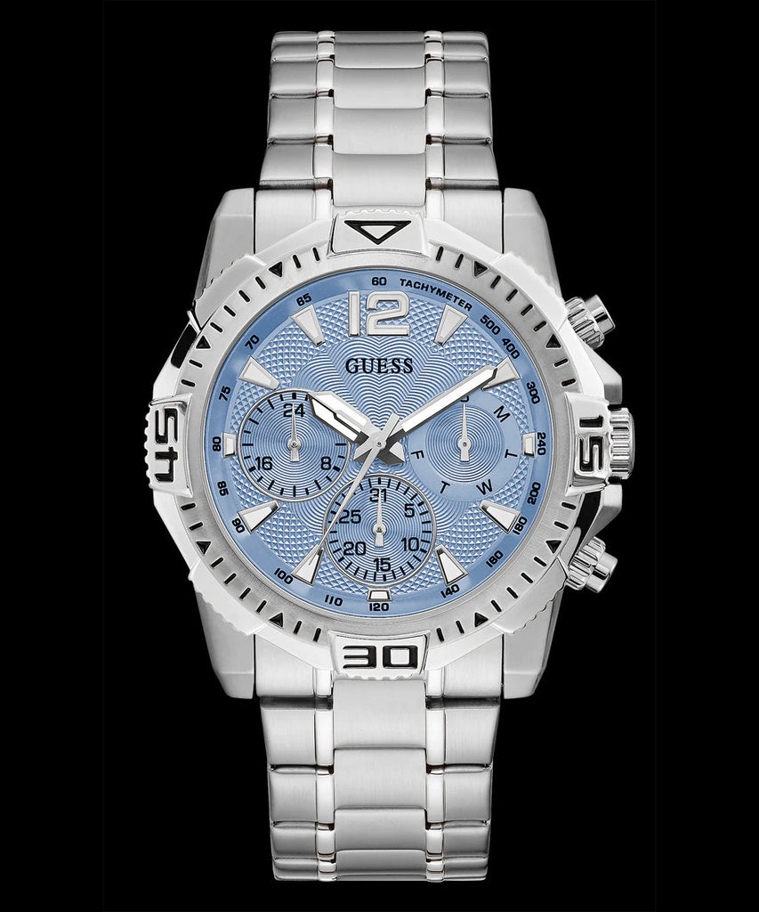 Guess Commander Chronograph Blue Dial Silver Steel Strap Watch for Men - GW0056G2 Buy Now By Guess