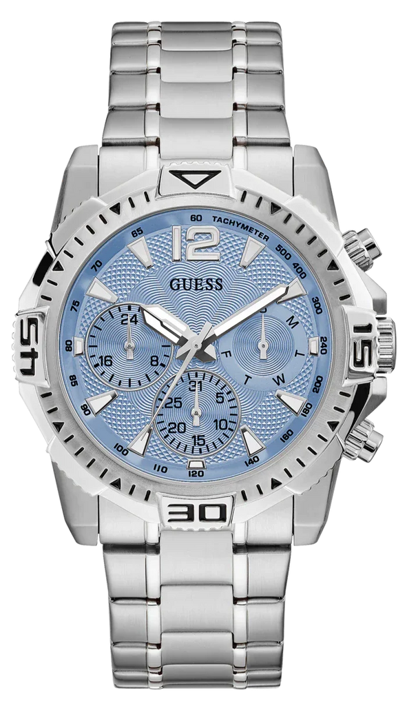 Guess Commander Chronograph Blue Dial Silver Steel Strap Watch for Men - GW0056G2 Buy Now By Guess