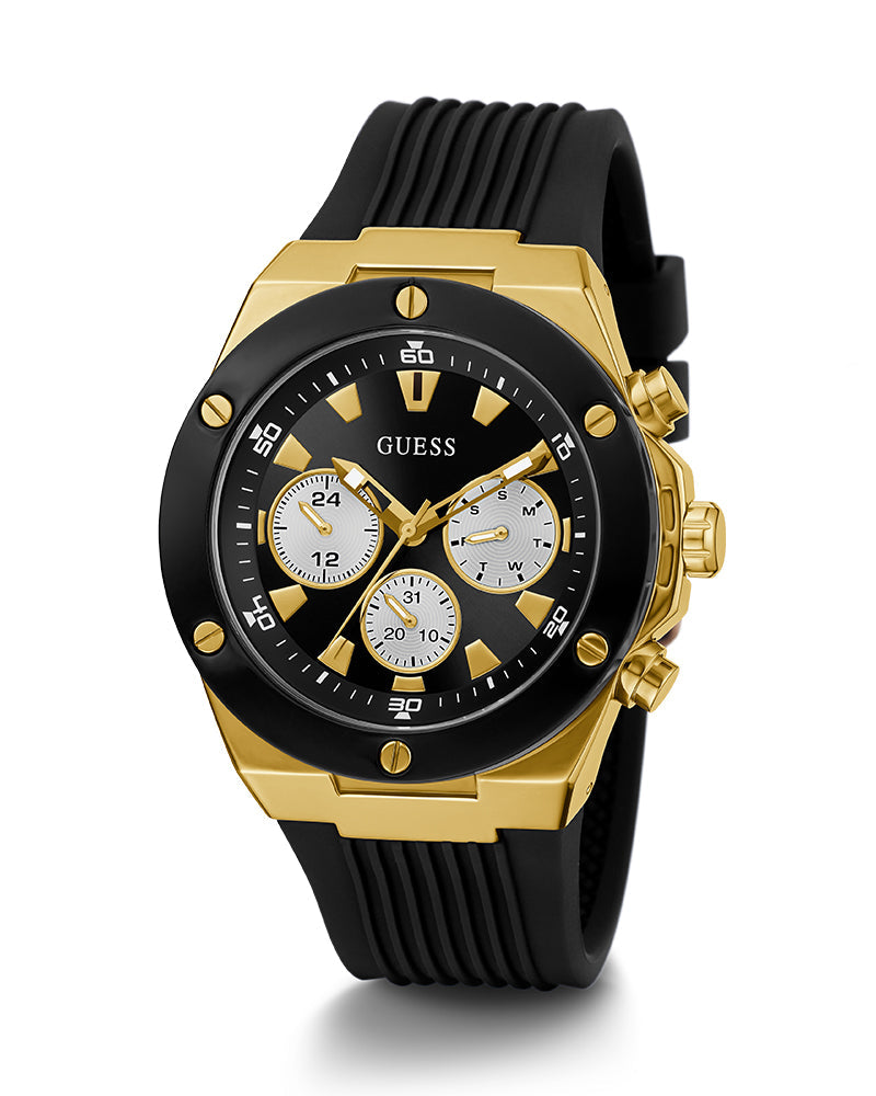 Guess Poseidon Chronograph Black Dial Black Rubber Strap Watch for Men - GW0057G1 Buy Now By Guess