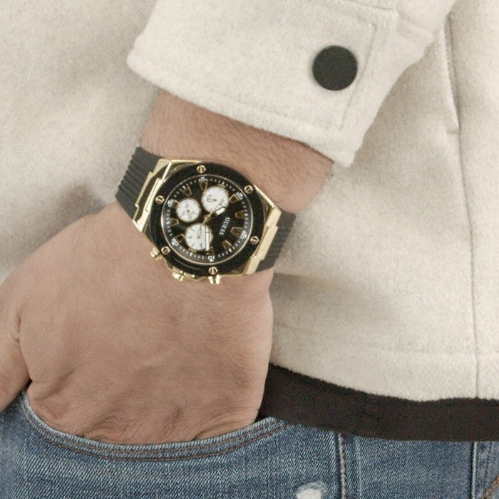 Guess Poseidon Chronograph Black Dial Black Rubber Strap Watch for Men - GW0057G1 Buy Now By Guess